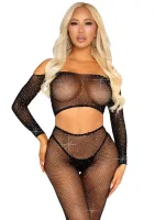 Rhinestone Fishnet Crop Top and Legging — image 1
