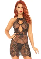 Vestido con encaje festoneado y cordón — imagen 1